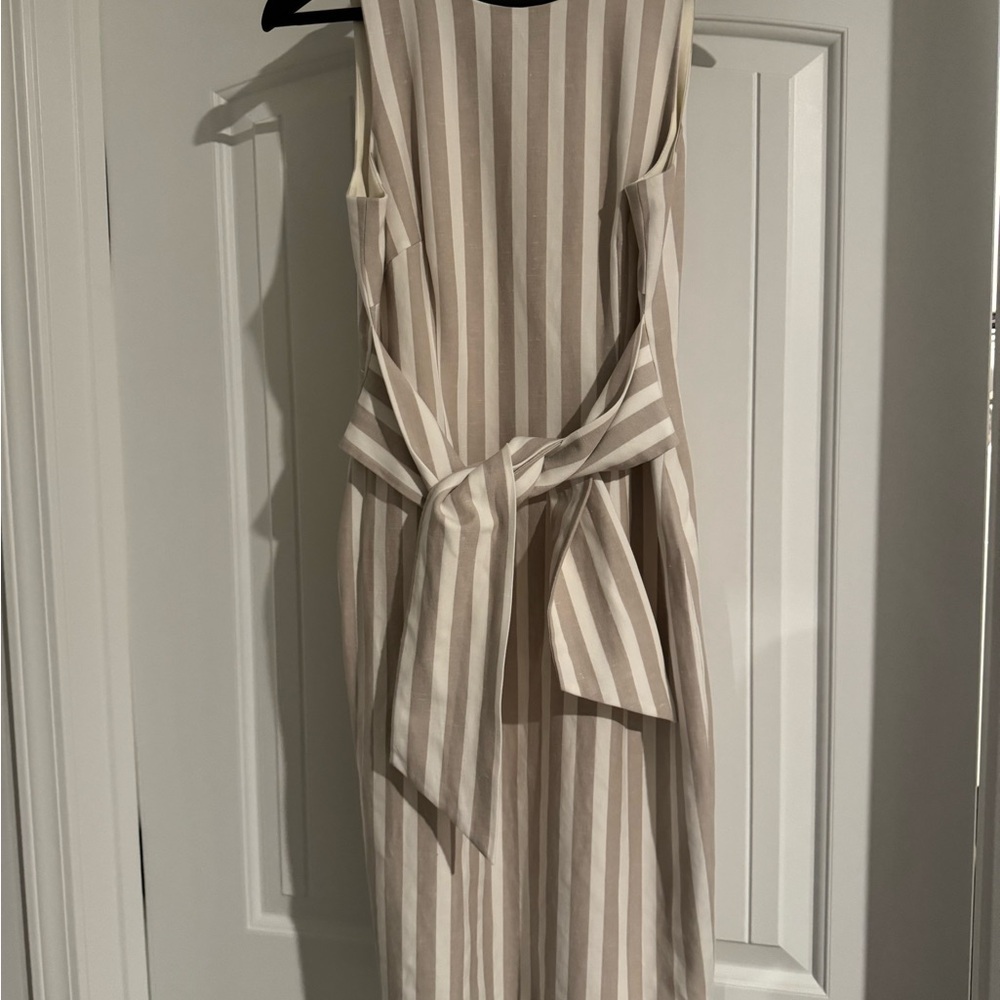 ANTONIO MELANI Beige and White Striped Midi Dress